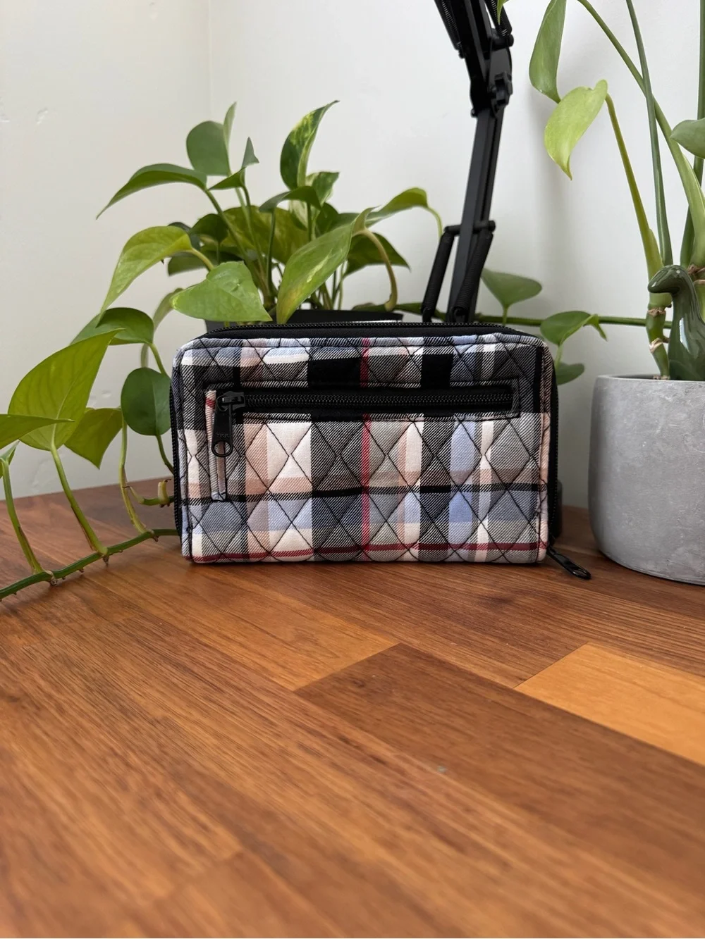 Vera Bradley Plaid Quilted Zip Wallet - Black, Gray & White